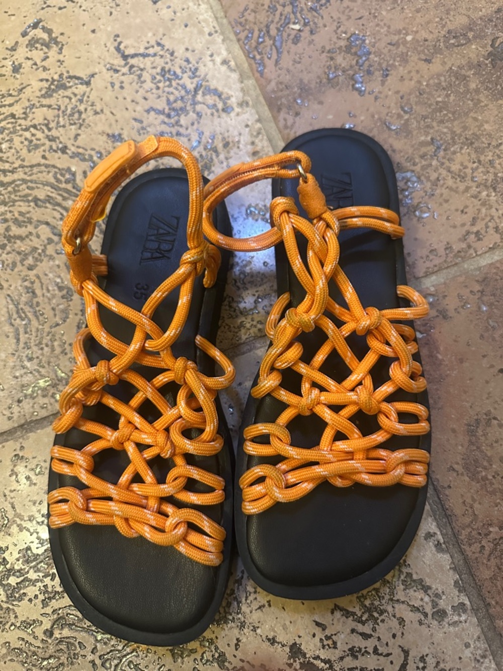 Zara Bright Orange Knotted Rope Sandals